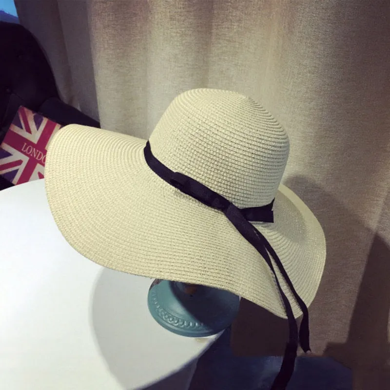 Summer Women Straw Hat Bowknot Wide Brim Floppy Panama Hats Female Lady