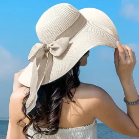 Summer Women Straw Hat Bowknot Wide Brim Floppy Panama Hats Female Lady