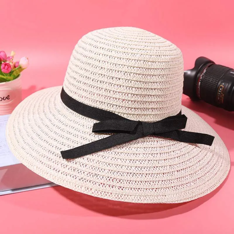Summer Women Straw Hat Bowknot Wide Brim Floppy Panama Hats Female Lady