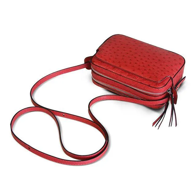 Via Veneta Ostrich Leather Quill Compact Handbag | Red