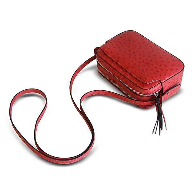 Via Veneta Ostrich Leather Quill Compact Handbag | Red