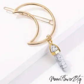 White Crystal Crescent Moon Hair Clip
