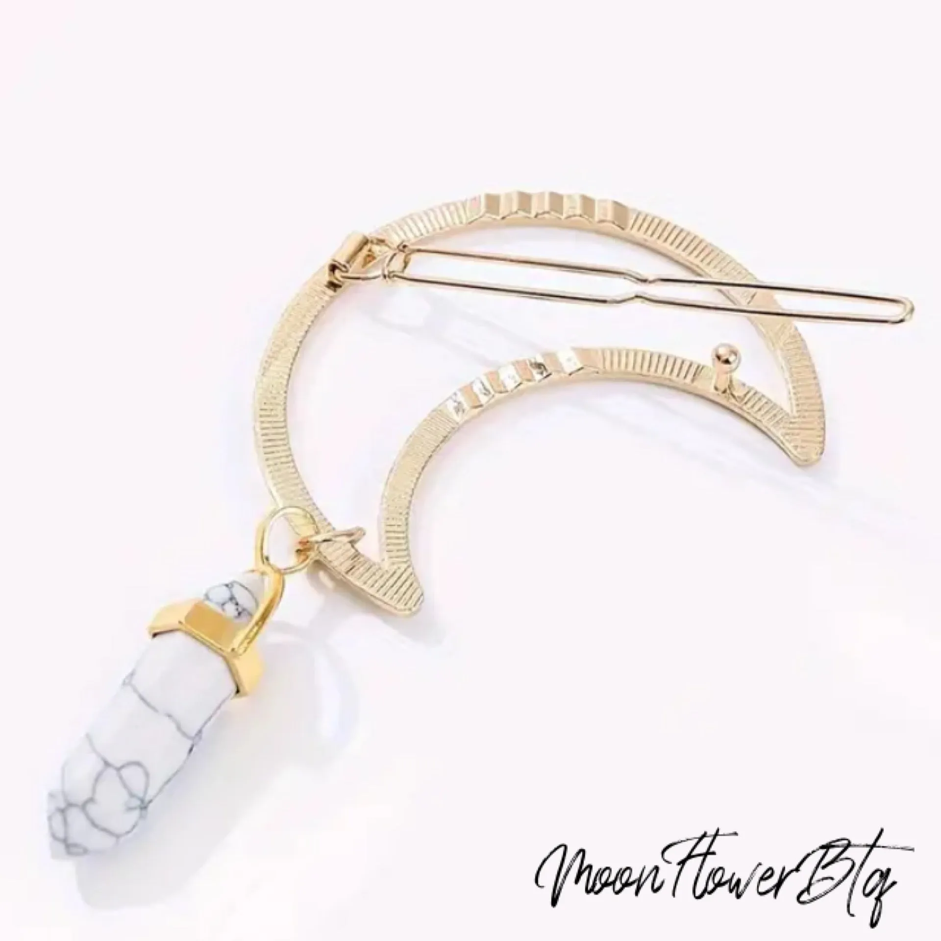 White Crystal Crescent Moon Hair Clip
