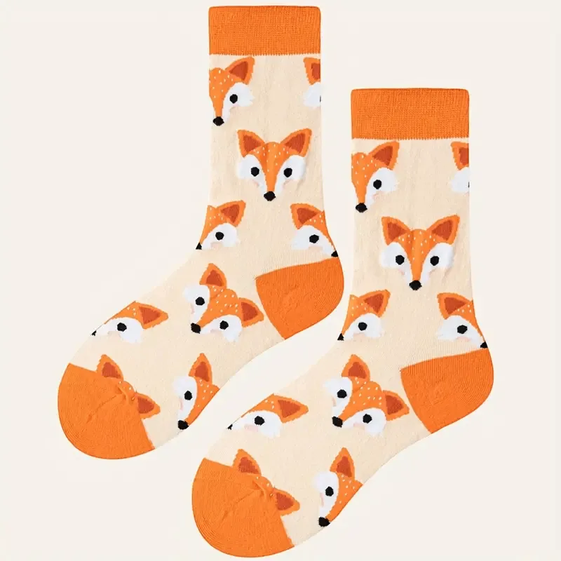 Women's Fox Print Cotton Blend Socks