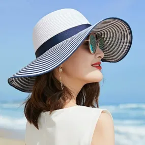 Women's Striped Bowknot Summer Sun Hat
