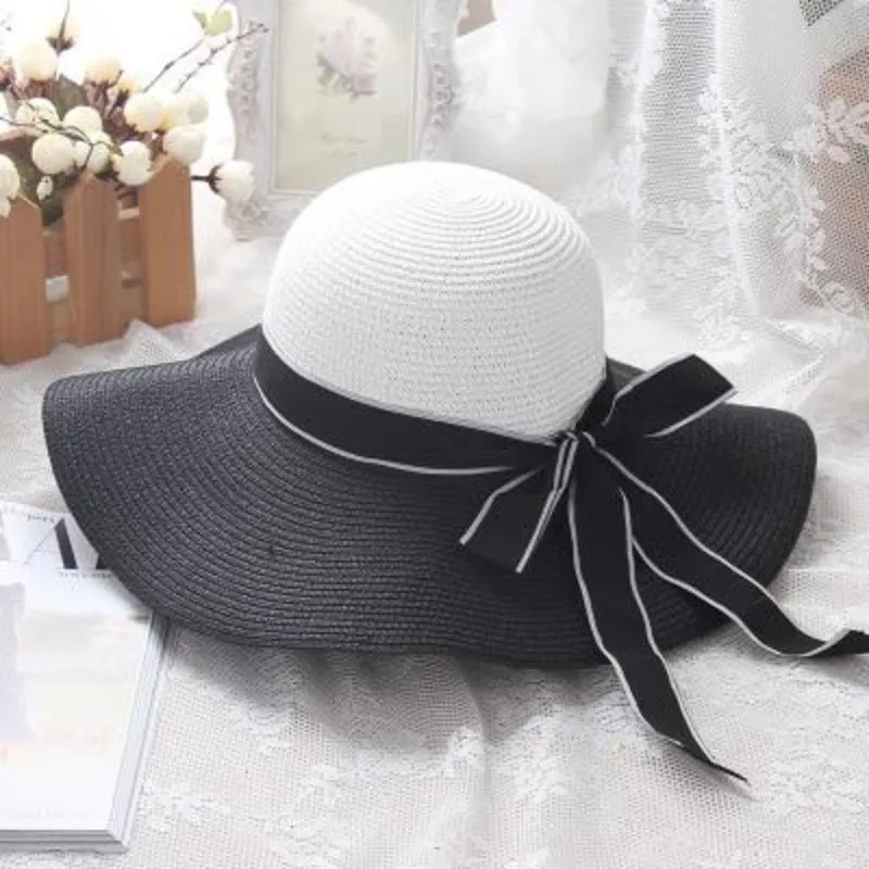 Women's Striped Bowknot Summer Sun Hat