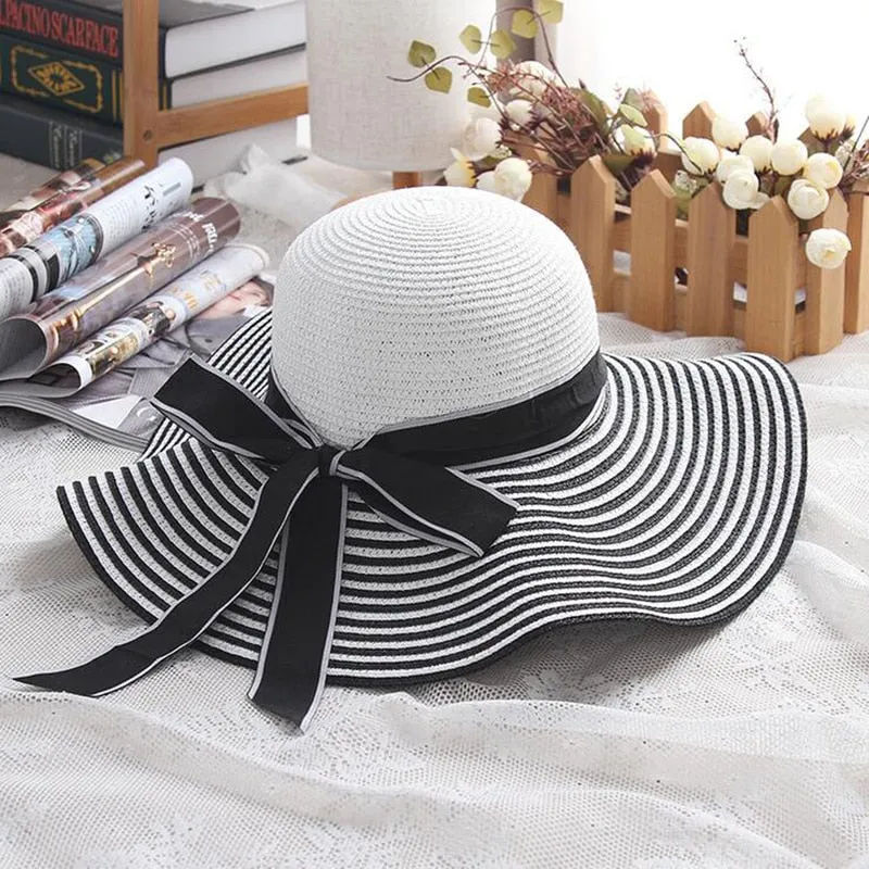 Women's Striped Bowknot Summer Sun Hat