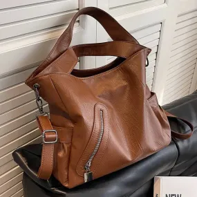 Zipper Pocket Versatile Leather Tote Bag